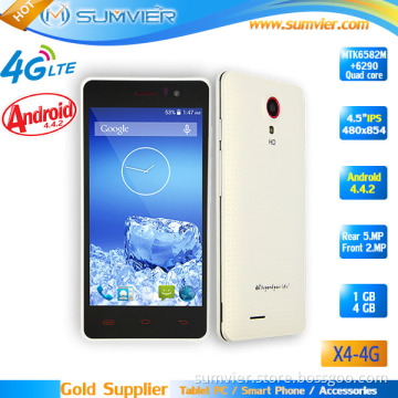 Newest 4G Unlocked Mobile 4.5" Mtk6582m+6290 Quad Core IPS 480*854 1g+4G Android Phones (X4)